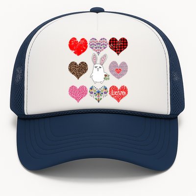 Cute Rabbit Funny Retro Floral Hearts Pattern Valentines Day Gift Trucker Hat