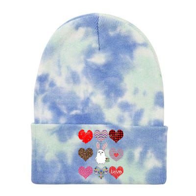 Cute Rabbit Funny Retro Floral Hearts Pattern Valentines Day Gift Tie Dye 12in Knit Beanie