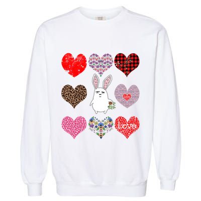 Cute Rabbit Funny Retro Floral Hearts Pattern Valentines Day Gift Garment-Dyed Sweatshirt