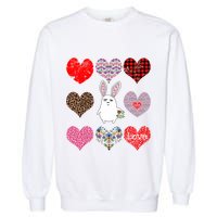 Cute Rabbit Funny Retro Floral Hearts Pattern Valentines Day Gift Garment-Dyed Sweatshirt