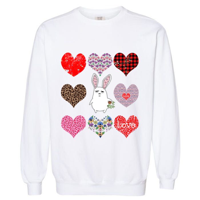 Cute Rabbit Funny Retro Floral Hearts Pattern Valentines Day Gift Garment-Dyed Sweatshirt