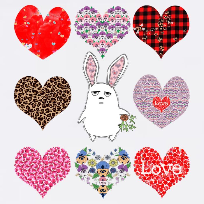 Cute Rabbit Funny Retro Floral Hearts Pattern Valentines Day Gift Garment-Dyed Sweatshirt