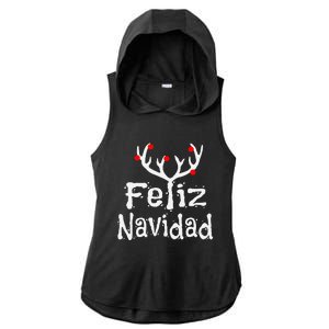 Christmas Reindeer Feliz Navidad Ladies PosiCharge Tri-Blend Wicking Draft Hoodie Tank