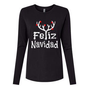 Christmas Reindeer Feliz Navidad Womens Cotton Relaxed Long Sleeve T-Shirt