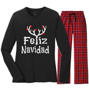 Christmas Reindeer Feliz Navidad Women's Long Sleeve Flannel Pajama Set 