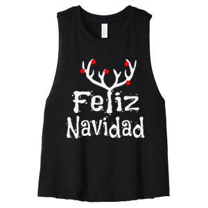 Christmas Reindeer Feliz Navidad Women's Racerback Cropped Tank