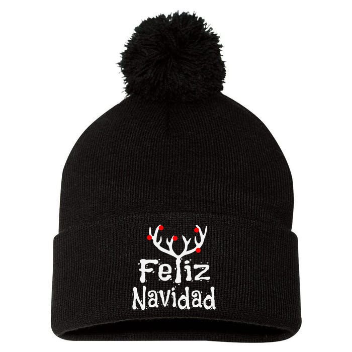 Christmas Reindeer Feliz Navidad Pom Pom 12in Knit Beanie