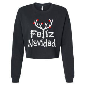 Christmas Reindeer Feliz Navidad Cropped Pullover Crew