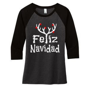 Christmas Reindeer Feliz Navidad Women's Tri-Blend 3/4-Sleeve Raglan Shirt