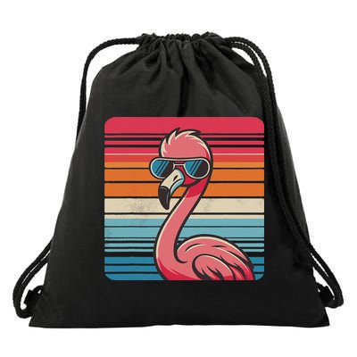Cool Retro Flamingo In Sunglasses 70s 80s 90s Funny Flamingo Drawstring Bag