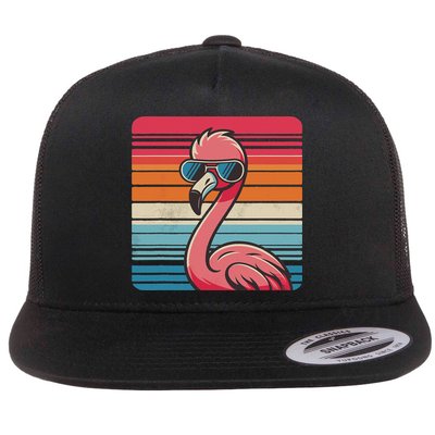 Cool Retro Flamingo In Sunglasses 70s 80s 90s Funny Flamingo Flatbill Hat
