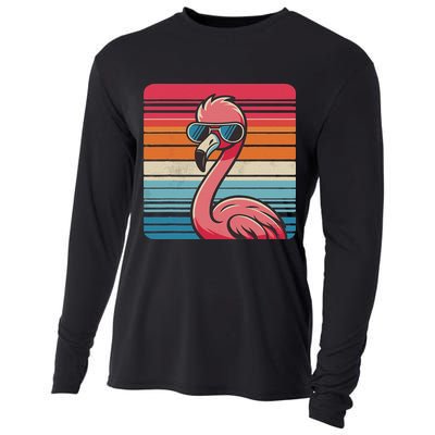 Cool Retro Flamingo In Sunglasses 70s 80s 90s Funny Flamingo Cooling Performance Long Sleeve Crew