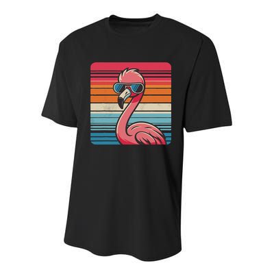 Cool Retro Flamingo In Sunglasses 70s 80s 90s Funny Flamingo Youth Performance Sprint T-Shirt