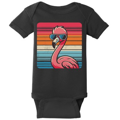 Cool Retro Flamingo In Sunglasses 70s 80s 90s Funny Flamingo Baby Bodysuit