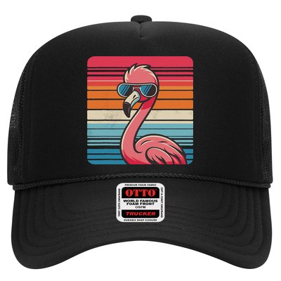 Cool Retro Flamingo In Sunglasses 70s 80s 90s Funny Flamingo Trucker Hat