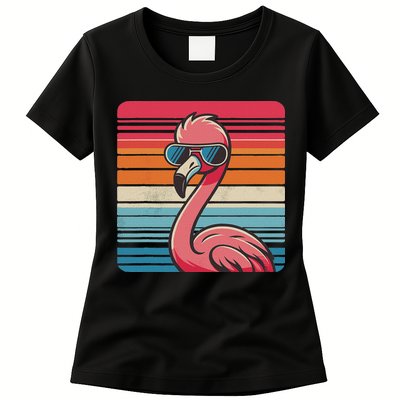 Cool Retro Flamingo In Sunglasses 70s 80s 90s Funny Flamingo Womens T-Shirt