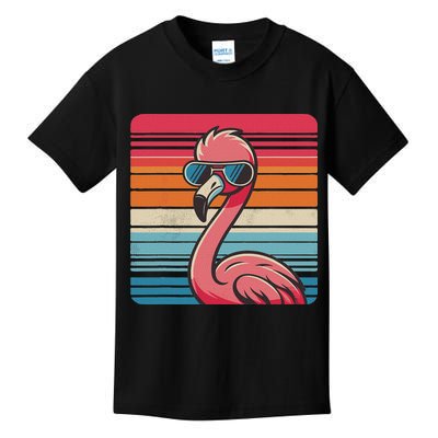 Cool Retro Flamingo In Sunglasses 70s 80s 90s Funny Flamingo Kids T-Shirt