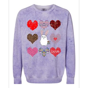 Cute Rabbit Funny Retro Floral Hearts Pattern Valentines Day Gift Colorblast Crewneck Sweatshirt