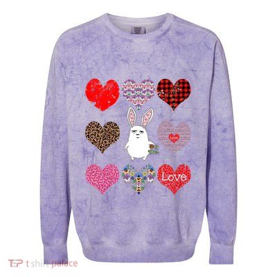 Cute Rabbit Funny Retro Floral Hearts Pattern Valentines Day Gift Colorblast Crewneck Sweatshirt