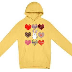 Cute Rabbit Funny Retro Floral Hearts Pattern Valentines Day Gift Premium Pullover Hoodie