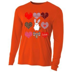 Cute Rabbit Funny Retro Floral Hearts Pattern Valentines Day Gift Cooling Performance Long Sleeve Crew