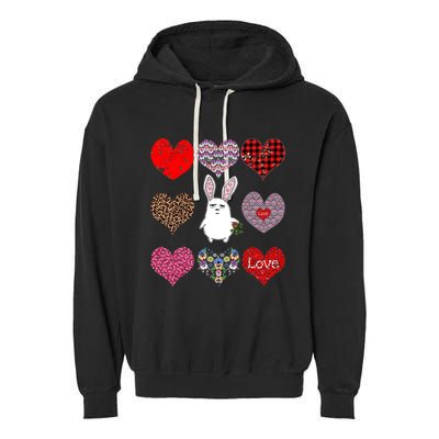 Cute Rabbit Funny Retro Floral Hearts Pattern Valentines Day Gift Garment-Dyed Fleece Hoodie