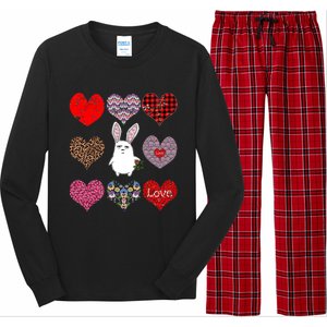 Cute Rabbit Funny Retro Floral Hearts Pattern Valentines Day Gift Long Sleeve Pajama Set