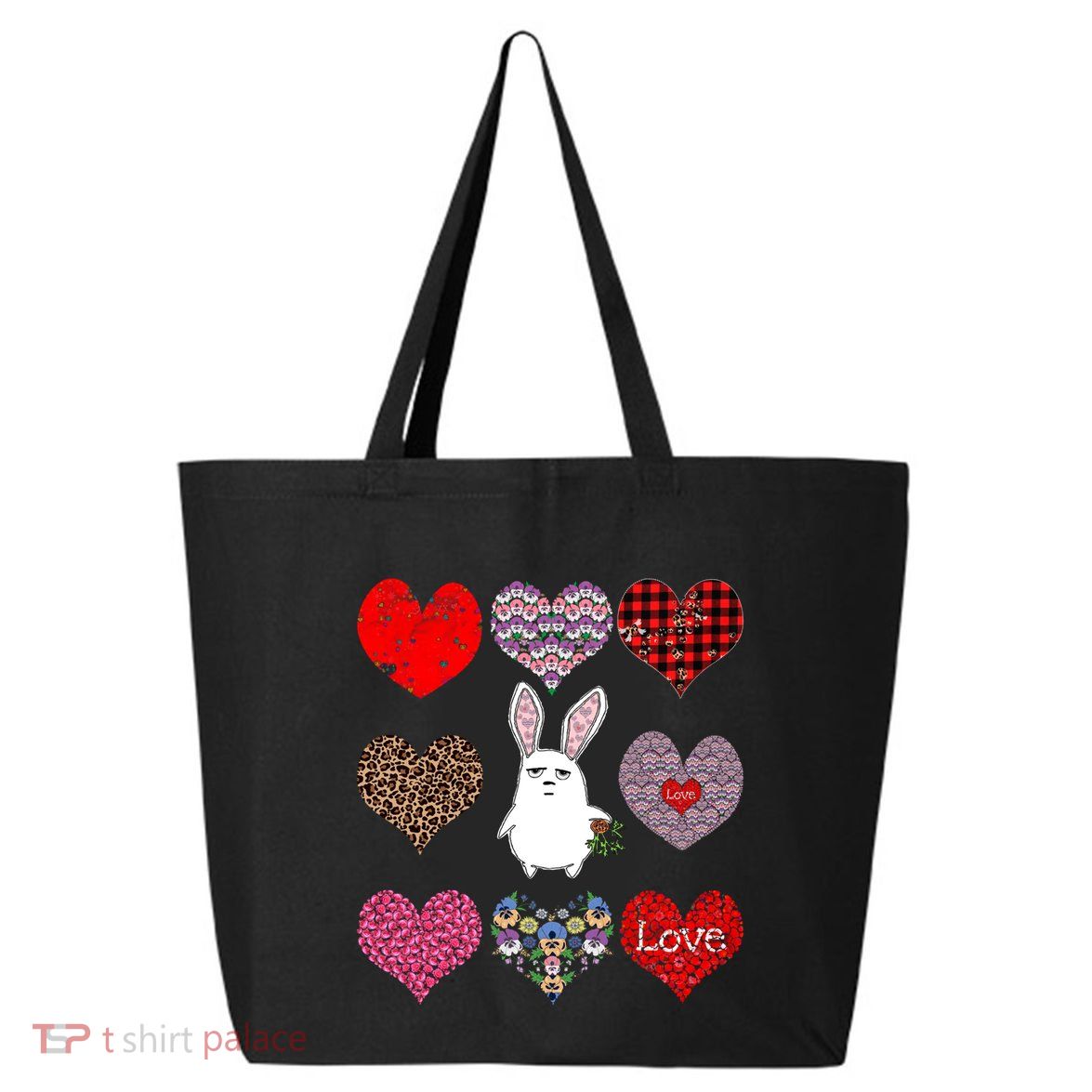 Cute Rabbit Funny Retro Floral Hearts Pattern Valentines Day Gift 25L Jumbo Tote