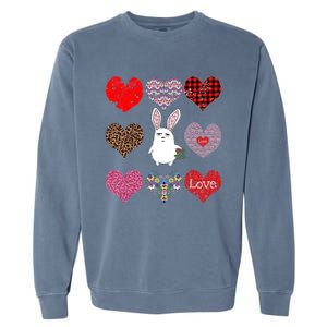 Cute Rabbit Funny Retro Floral Hearts Pattern Valentines Day Gift Garment-Dyed Sweatshirt