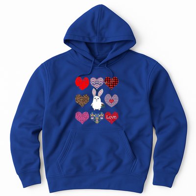 Cute Rabbit Funny Retro Floral Hearts Pattern Valentines Day Gift Hoodie
