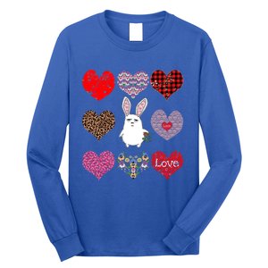 Cute Rabbit Funny Retro Floral Hearts Pattern Valentines Day Gift Long Sleeve Shirt