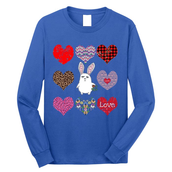 Cute Rabbit Funny Retro Floral Hearts Pattern Valentines Day Gift Long Sleeve Shirt