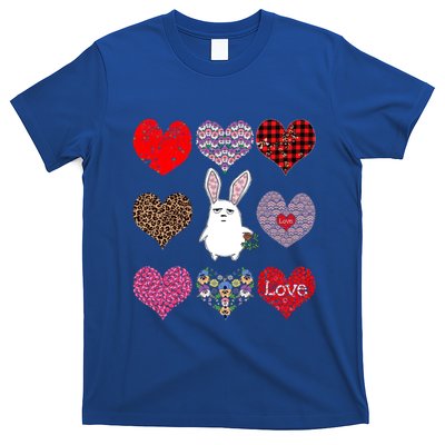 Cute Rabbit Funny Retro Floral Hearts Pattern Valentines Day Gift T-Shirt