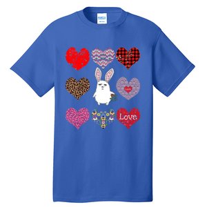 Cute Rabbit Funny Retro Floral Hearts Pattern Valentines Day Gift Tall T-Shirt