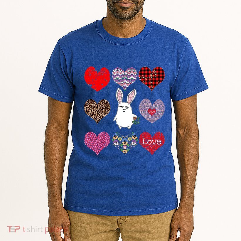 Cute Rabbit Funny Retro Floral Hearts Pattern Valentines Day Gift Tall T-Shirt