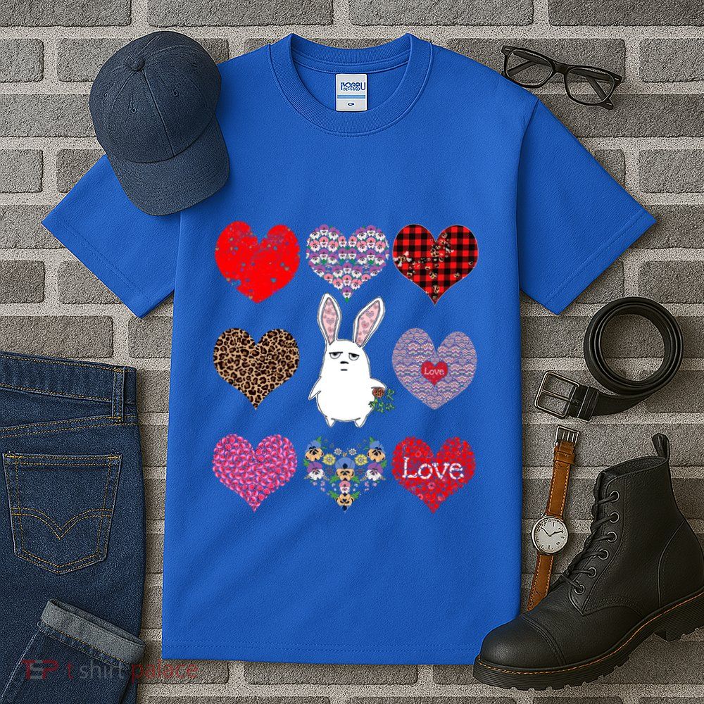 Cute Rabbit Funny Retro Floral Hearts Pattern Valentines Day Gift Tall T-Shirt