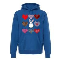 Cute Rabbit Funny Retro Floral Hearts Pattern Valentines Day Gift Premium Hoodie