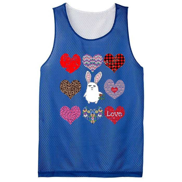 Cute Rabbit Funny Retro Floral Hearts Pattern Valentines Day Gift Mesh Reversible Basketball Jersey Tank