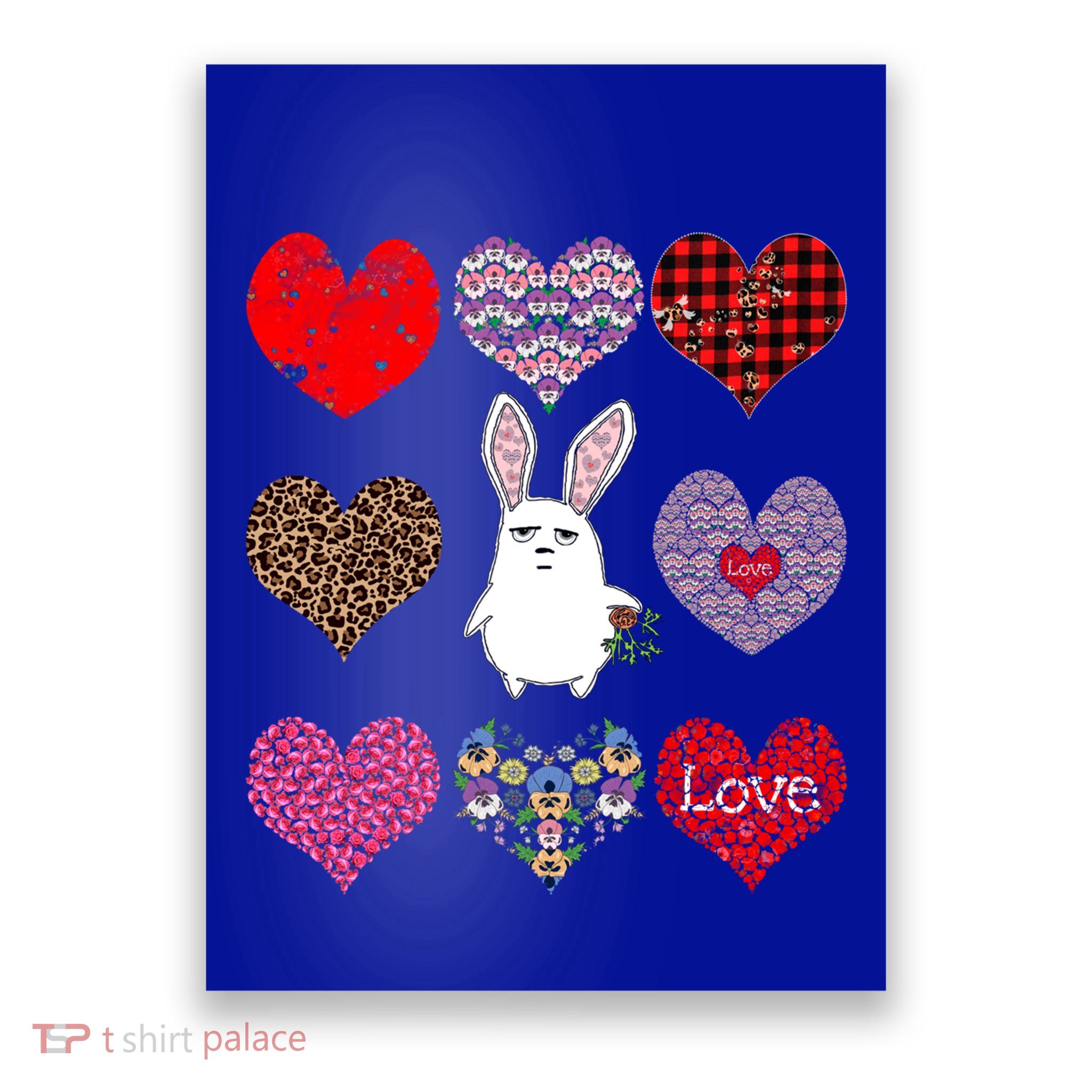 Cute Rabbit Funny Retro Floral Hearts Pattern Valentines Day Gift Poster