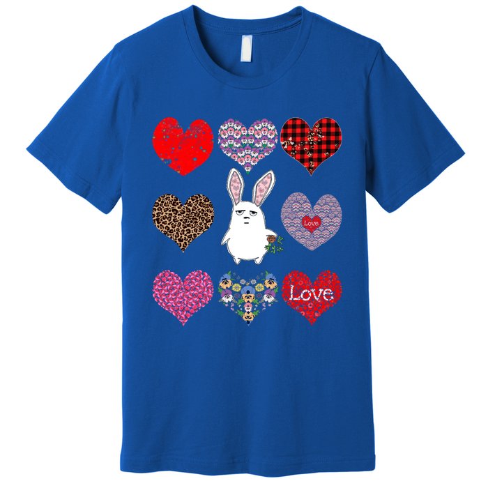 Cute Rabbit Funny Retro Floral Hearts Pattern Valentines Day Gift Premium T-Shirt