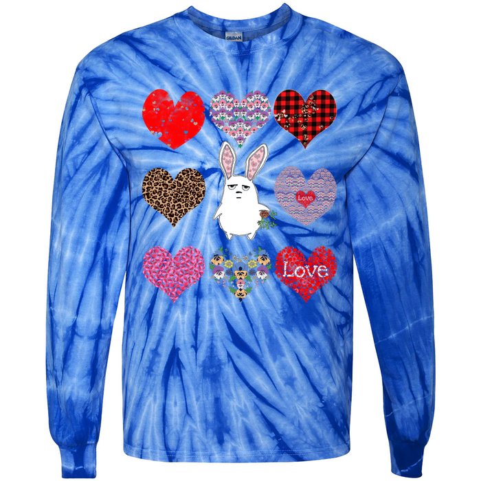 Cute Rabbit Funny Retro Floral Hearts Pattern Valentines Day Gift Tie-Dye Long Sleeve Shirt