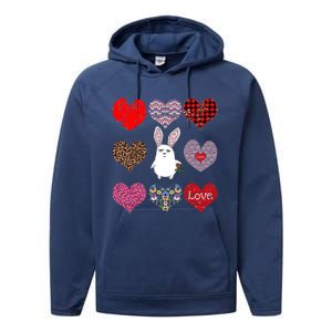 Cute Rabbit Funny Retro Floral Hearts Pattern Valentines Day Gift Performance Fleece Hoodie