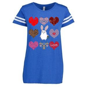 Cute Rabbit Funny Retro Floral Hearts Pattern Valentines Day Gift Enza Ladies Jersey Football T-Shirt