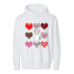 Cute Rabbit Funny Retro Floral Hearts Pattern Valentines Day Gift Garment-Dyed Fleece Hoodie