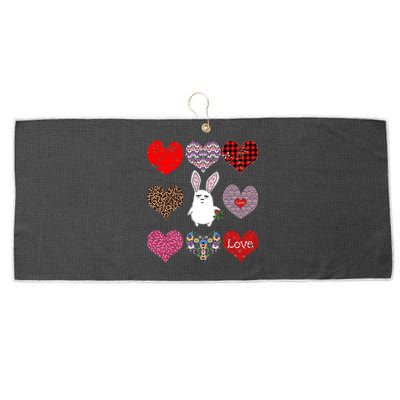 Cute Rabbit Funny Retro Floral Hearts Pattern Valentines Day Gift Large Microfiber Waffle Golf Towel