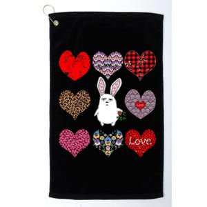 Cute Rabbit Funny Retro Floral Hearts Pattern Valentines Day Gift Platinum Collection Golf Towel