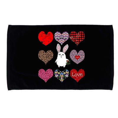 Cute Rabbit Funny Retro Floral Hearts Pattern Valentines Day Gift Microfiber Hand Towel