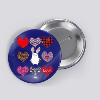 Cute Rabbit Funny Retro Floral Hearts Pattern Valentines Day Gift Button