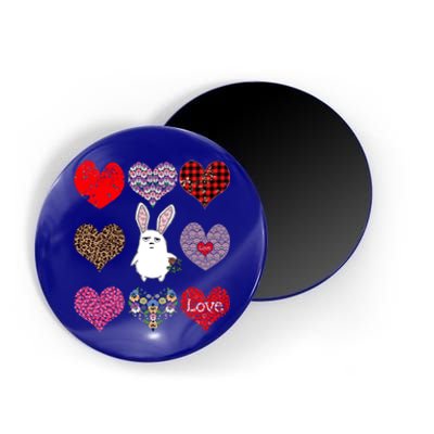 Cute Rabbit Funny Retro Floral Hearts Pattern Valentines Day Gift Magnet