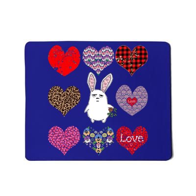 Cute Rabbit Funny Retro Floral Hearts Pattern Valentines Day Gift Mousepad